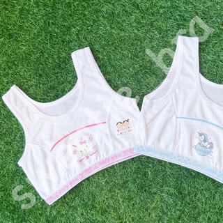 เสื้อเฟิร์สบราแบบสวม พิมพ์ลายการ์ตูน ขีดชมพูฟ้า (FREESIZE)
