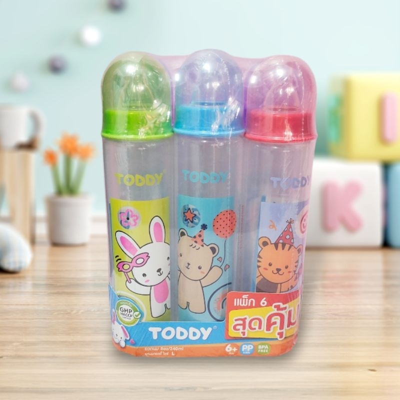 [ 2ขวด ] Toddy ขวดนมทรงสลิม ขนาด 8ออนซ์ ทางร้านคละสีไปให้นะคะ จับถนัดมือ ทำความสะอาดง่าย