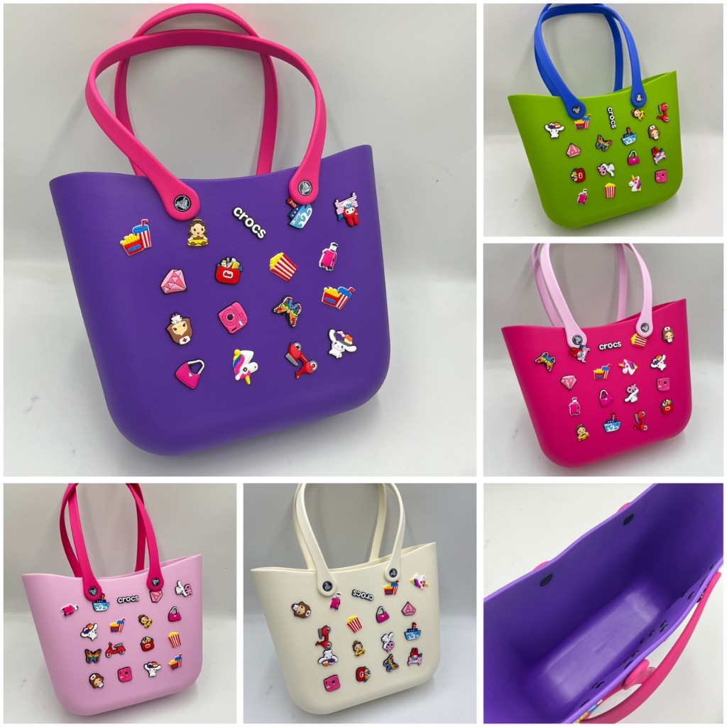 กระเป๋าผู้หญิง ทรงช้อบปิ่ง Crocs สีลูกกวาดผู้หญิง DIY Tote แบบยาง อย่างดี รุ่นใหม่ล่าสุด พร้อมส่ง