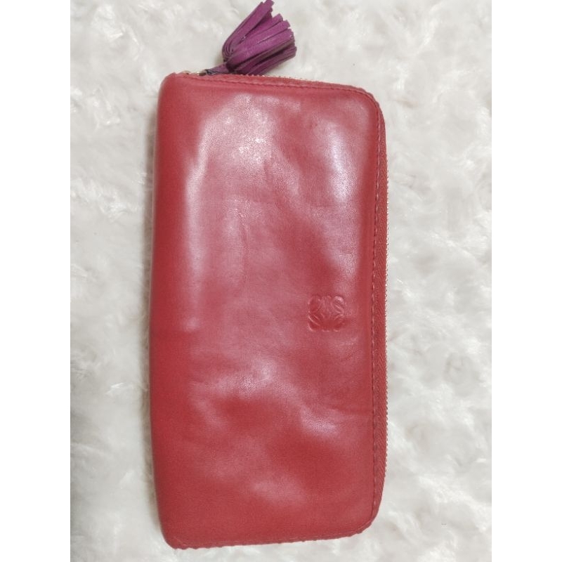 กระเป๋าสตางค์หนังแท้สีแดงส้ม Loewe