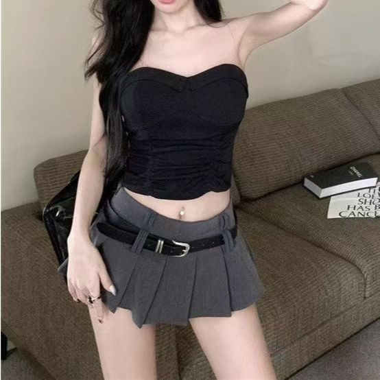 เอวสูงผ้ายืด มีสไตล์และใช้งานได้หลากหลาย กระโปรงอัดพลีท กระโปรงทรงเอ กระโปรงสั้นมินิ - รูปที่ 3