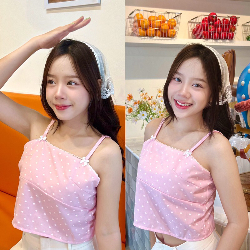 sodsai.bkk | Kari top เสื้อสายเดี่ยวดีเทลลายหัวใจจิ๋ว แต่งด้วยโบว์ 2ข้าง น่ารักมาก
