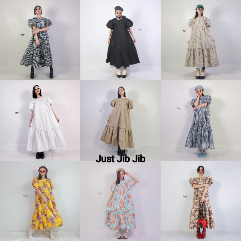 Maxidress oversize แขนตุ๊กตาพอง กระโปรงต่อชายระบาย