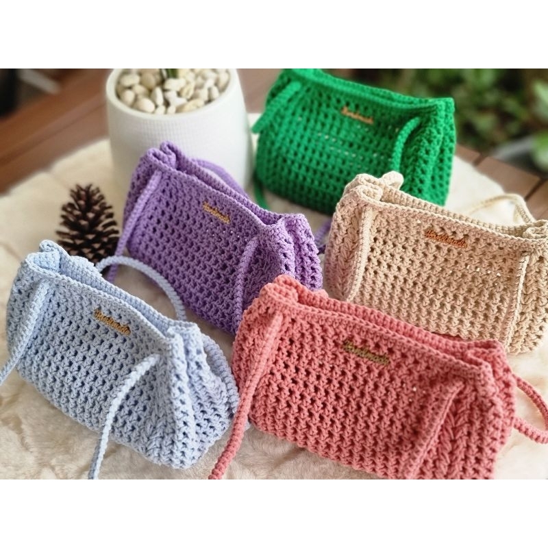 (พร้อมส่ง)​กระเป๋าเชือกถัก​ สีพาสเทล เชือกฟอกเกรดA ใส่ของ งานเเฮนด์เมด มินิมอล น่ารัก สไตล์เกาหลี กระเป๋าสะพายข้าง