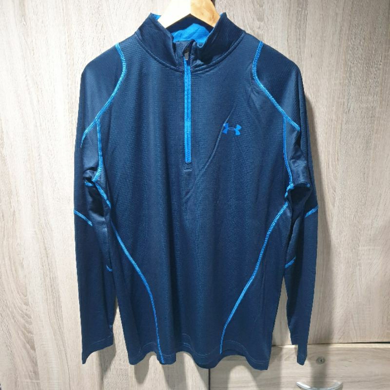 เสื้อกีฬาซิปครึ่งแขนยาว UNDER ARMOUR สีกรมตะเข็บฟ้า ของแท้มือสอง