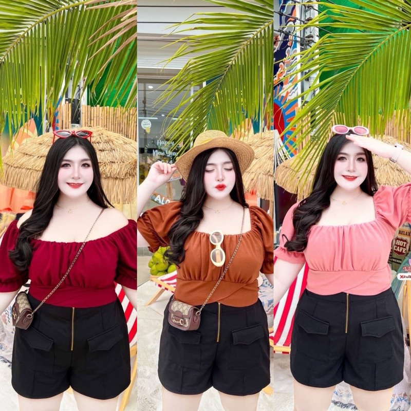 P40-S3S1❤️ เซต2ชิ้นเสื้อผูกโบว์ ทรงคอเหลี่ยม น้อลน่ารักคิ้วๆมากๆ 🛍️ ข้างหลังแต่ง deta