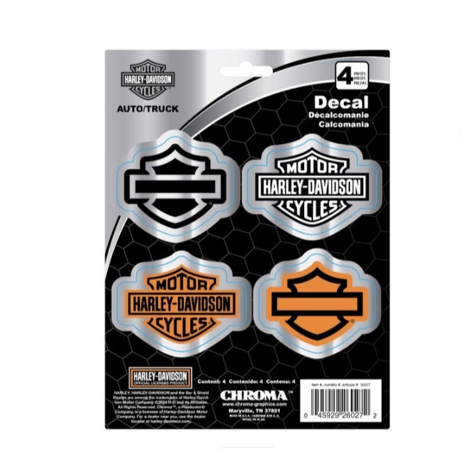 สติ๊กเกอร์ Harley-Davidson® 4-Piece Chromed Bar & Shield Logo Decals - Silver - 6 x 8  # CG26027