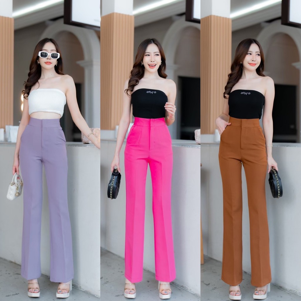 G90 ขาม้าน้อย เอวสูง ตะขอหน้า ซิปหน้า ผ้าโกโก้