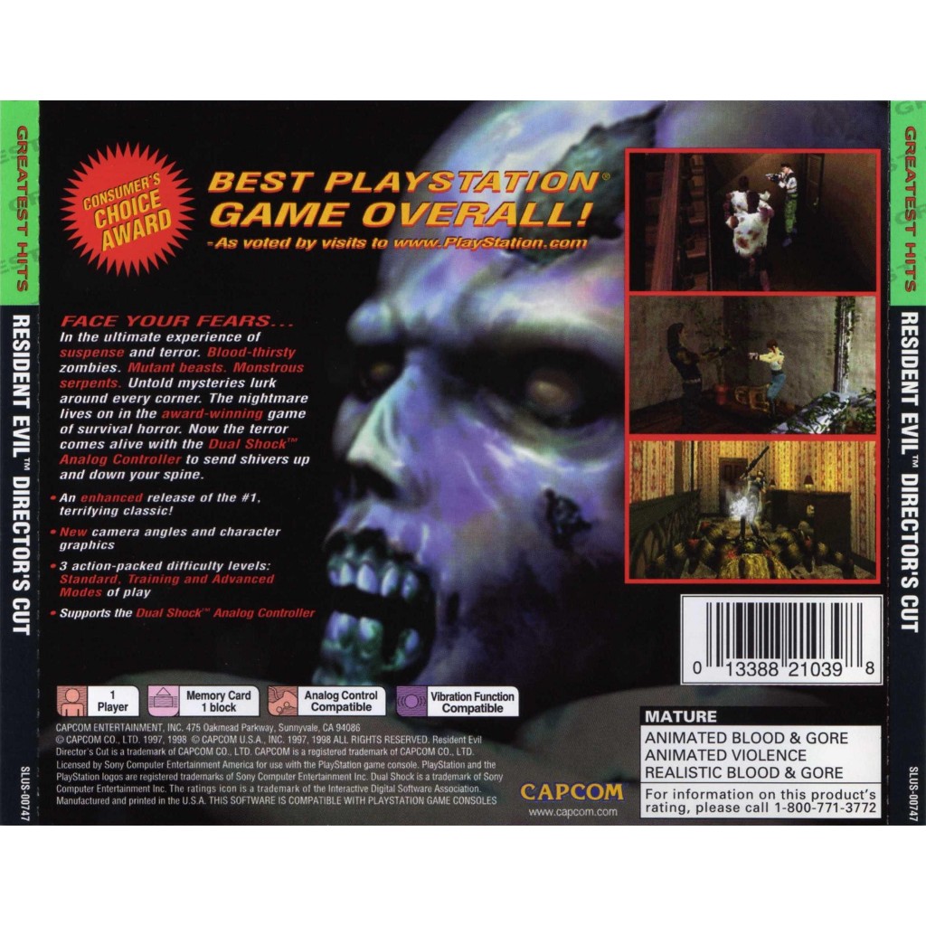 PS1 : Resident Evil – Director’s Cut – Dual Shock (USA) (1 Disc) ราคา ถูกที่สุด ดีลบีเคเค แกลเลอรีภาพที่ 2