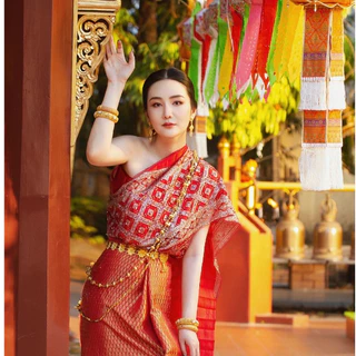 เข็มขัดอีสาน Vintage jewelry ชุดล้านนาไท เข็มขัด เงินโบราณ เอว 39 นิ้ว มี3 สี ทอง/ดำ/เงิน