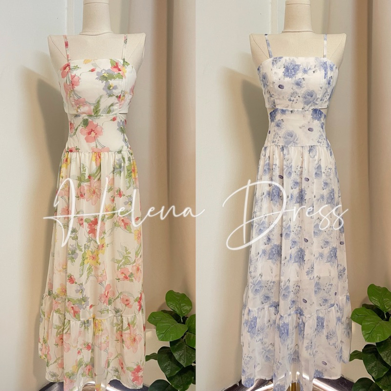 Wendystore182(Helena Dress)เดรสสายเดี่ยวยาว ผ้าชีฟองพรีเมียม แต่งผูกโบว์หลัง
