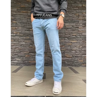 JEANSEXPRESS Stretch Denim กางเกงยีนส์ชายทรงกระบอก ผ้ายืด สีบลูฟอกซีด เป้ากระดุม ผ้านิ่มใส่สบาย Size 28-36