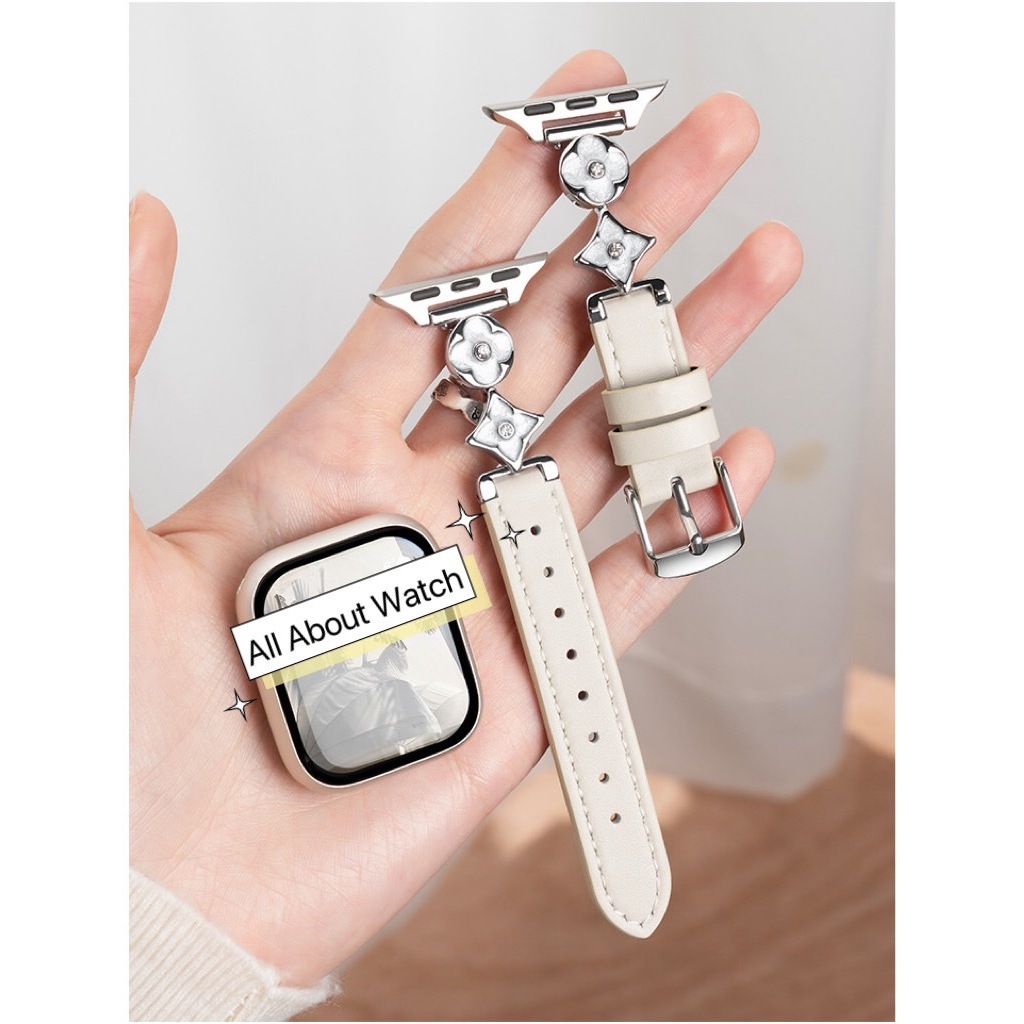 พร้อมส่ง สายหนัง ดอกไม้ LV ใช้ได้กับ Smart Watch 10 9 8 7 6 5 4 3 2 1 Se Ultra 1 2  CD99 H13mini H14