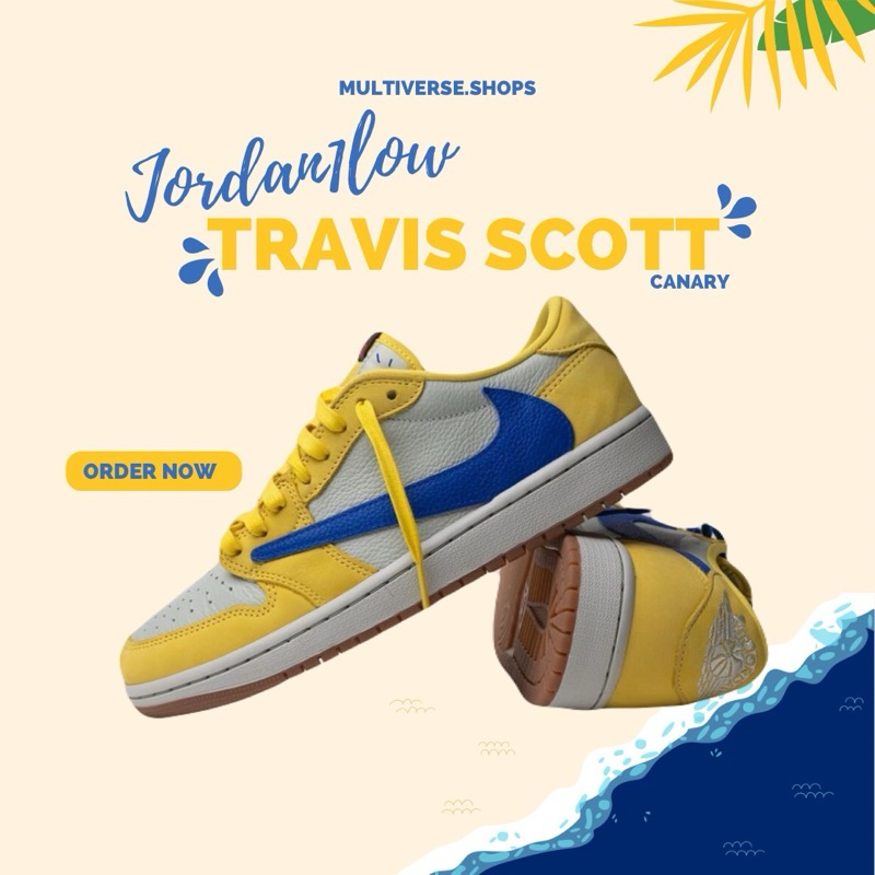 ( สินค้าพร้อมส่ง)Nike Travis Scott X Air Jordan 1 Low OG “Canary“ รับประกันแท้