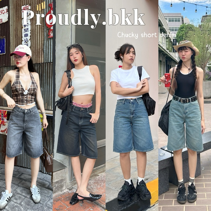 Proudly.bkk CHUCKY SHORT DENIM กางเกงยีนส์5ส่วน เอวสูงผ้ายีนส์ไม่ยืดS-5XL
