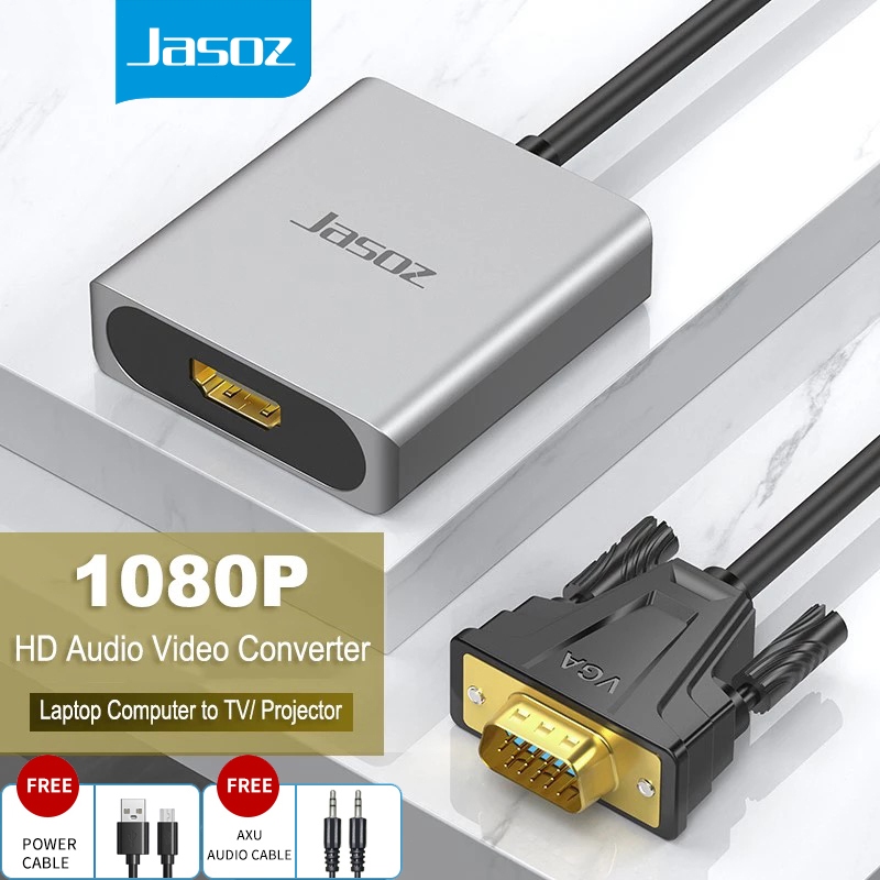 ส่งจาก กทม Jasoz VGA To HDMI Adapter อะแดปเตอร์ HDMI มาพร้อมสายไฟ และสายสัญญาณเสียง ขนาด 3.5 มม.