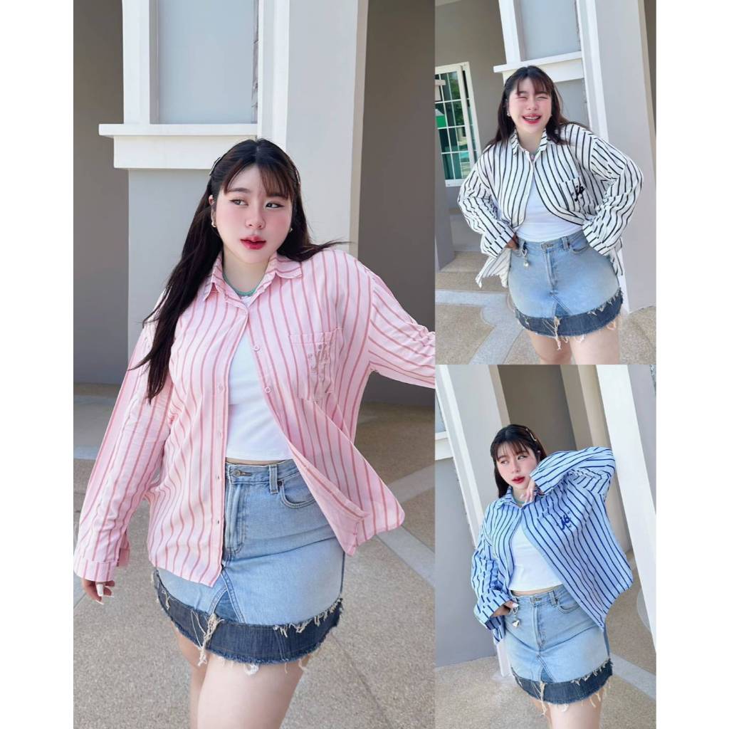 🔥 ลด 30% สูงสุด 600 เก็บโค้ดที่หน้าร้าน | 𝗝𝗕 𝗦𝗘𝗧 - Set 2 ชิ้น เสื้อเชิ้ตลายทาง + เสื้อกล้าม อก 40-50"
