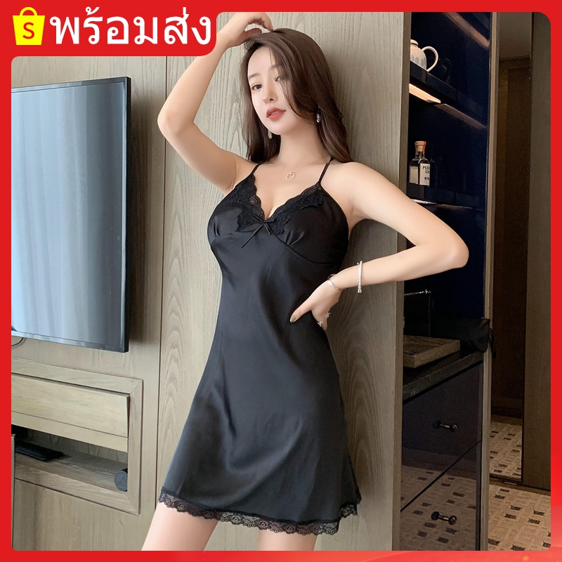 ชุดนอนไม่ได้นอน ชุดนอนเซ็กซี่ ชุดนอนผ้าซาติน ชุดนอนซาตินเซ็กซี่ พร้อมส่ง