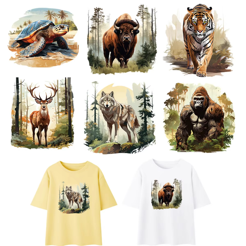 ตัวรีดติดเสื้อ F.280   รวมลายสัตว์ป่า เสือ  คิงคอง กวาง  รีดติดง่ายทุกเนื้อผ้า DIY Patches