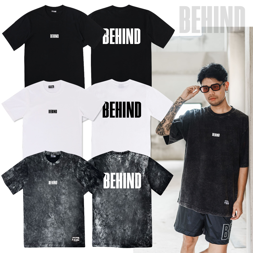 BEHIND เสื้อยืด “ BACKWARD “ แขนสั้น แขนยาว แนวสตรีท Oversize เสื้อยืดชาย หญิง
