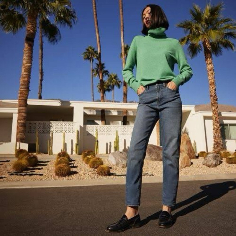 Land's End Straight jeans กางเกงยีนส์สีฟอก เอวสูง เอวยืด ผ้ายืด