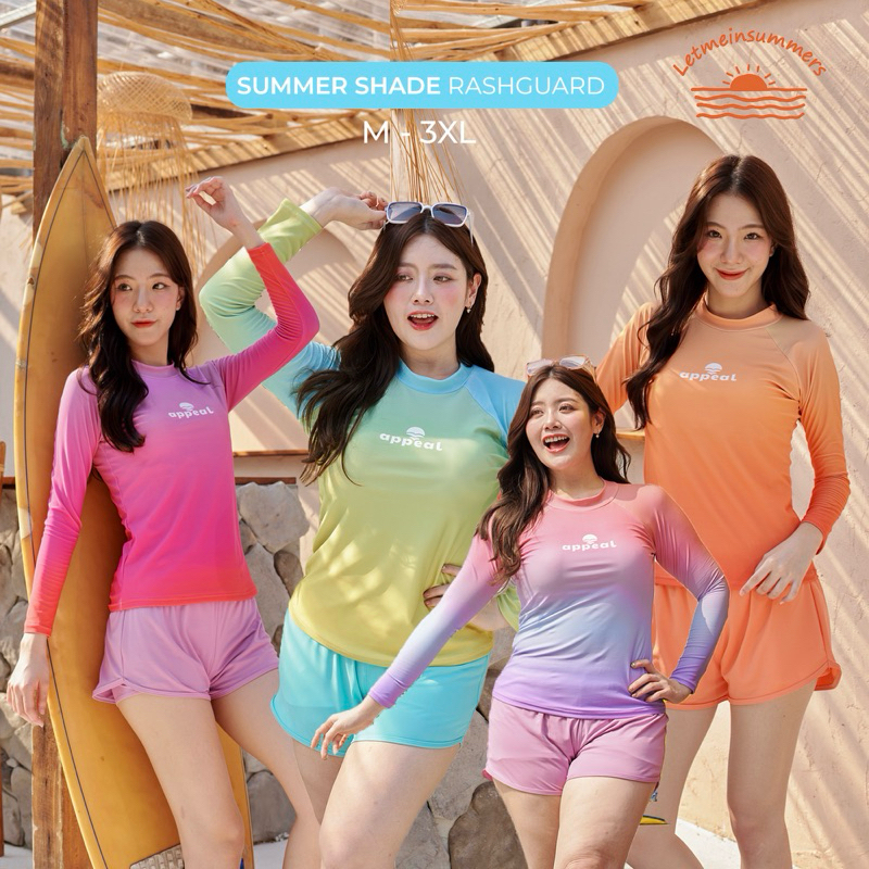 ใหม่! 4XL 🌈Letmeinsummers🌈 ☀️APPEAL🌊 ชุดว่ายน้ำผู้หญิงแขนยาวไล่เฉด กางเกง2 ชั้น UPF50+ มีไซส์ AP075 + กางเกงP063