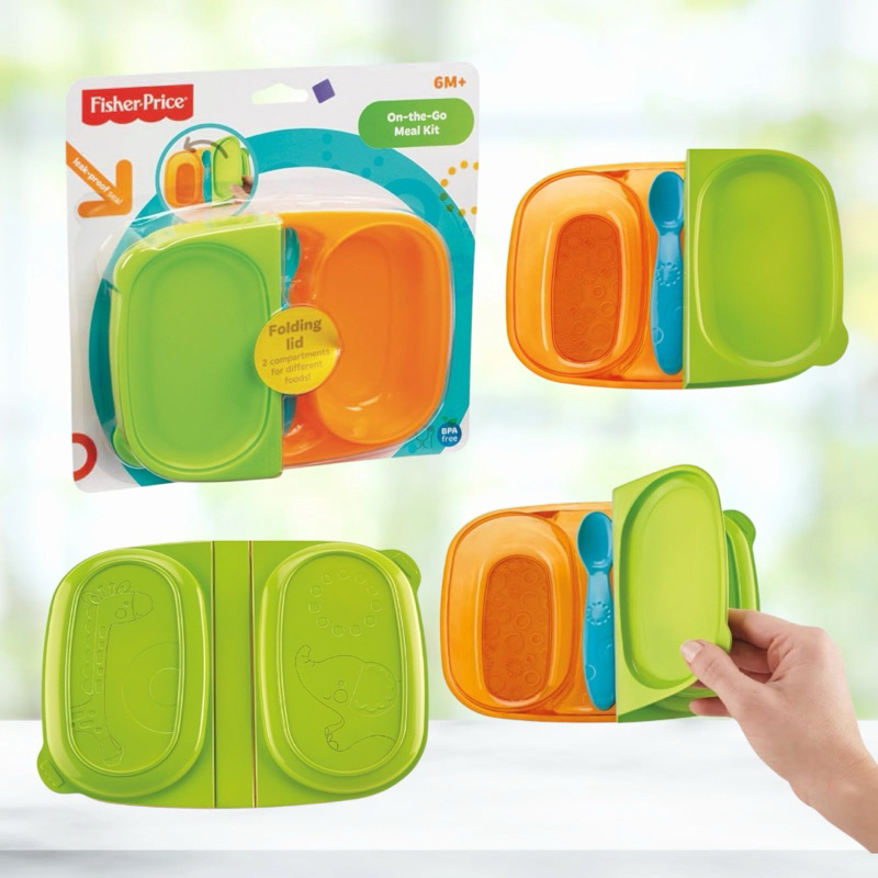 Fisher Price Baby Toddler - on the Go Travel Meal Kit with Snap Shut Lid - Picnic Plate Bowl Snack