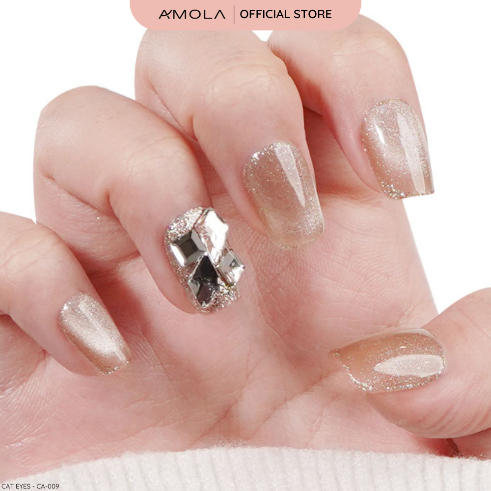 CA-009 AMOLA Cat Eyes - เล็บแปะสำเร็จรูป Handmade 100% แถมฟรีเซ็ทติดเล็บ พร้อมกาว3M