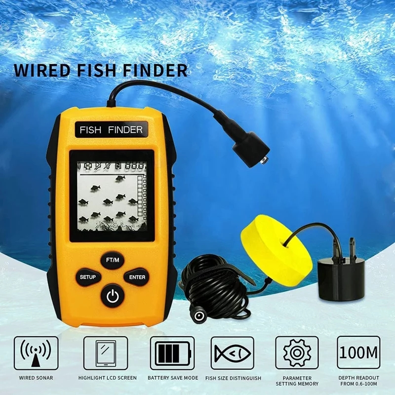 ค้นหาปลา เครื่องหาปลา Sonar Sounder เตือนเมื่อเจอปลาFish finder เครื่องตรวจจับปลาได้ลึก100M  Echo Sounder หน้าจอ LCD