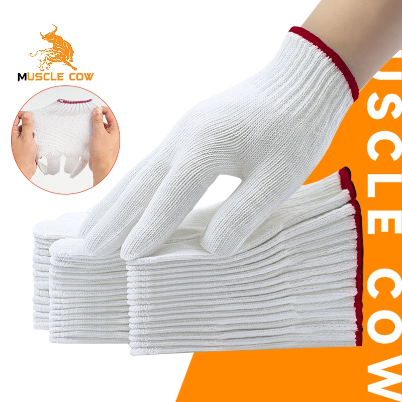 MUSCLE COW ถุงมือผ้าฝ้ายสีขาว/สีเทา 12 คู่ สำหรับงานช่างและเกษตร