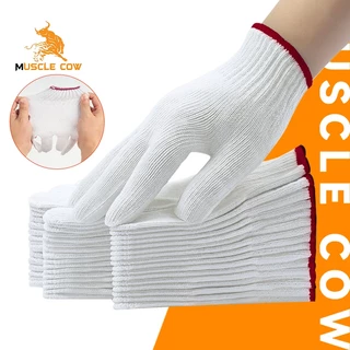 MUSCLE COW ถุงมือผ้าฝ้ายสีขาว/สีเทา 12 คู่ สำหรับงานช่างและเกษตร