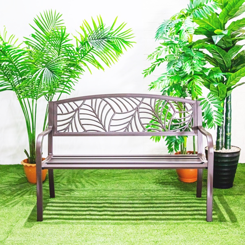 Furyouliving เก้าอี้สนามเหล็ก2ที่นั่งขนาด 127cm. วางในสวนคาเฟ่กลางแจ้ง คอลตัน COLTON