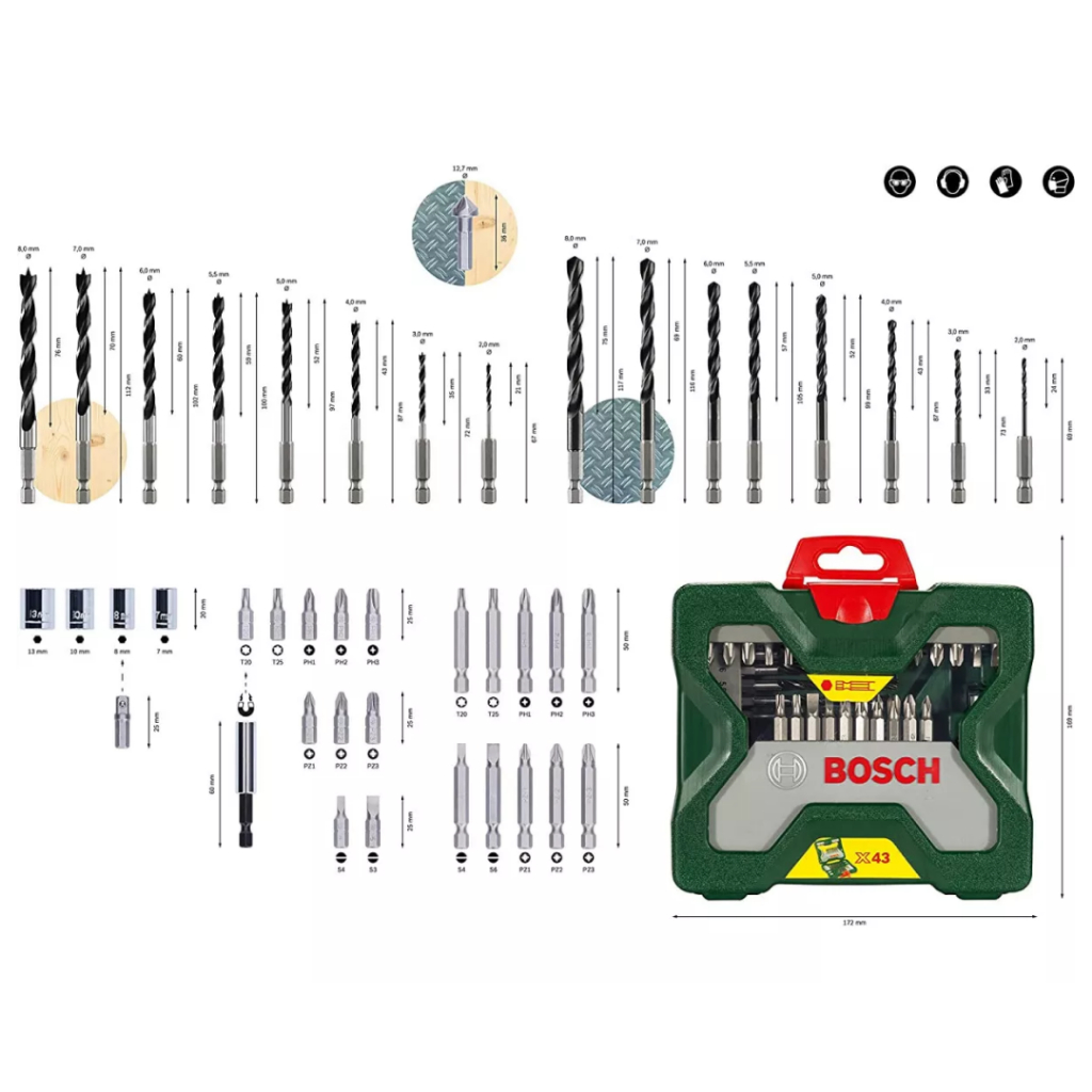 ชุดดอกเจาะ เหล็ก ไม้ ไขควง ก้าน HEX หกเหลี่ยม 43 ชิ้น BOSCH 2607019613 - รูปที่ 2