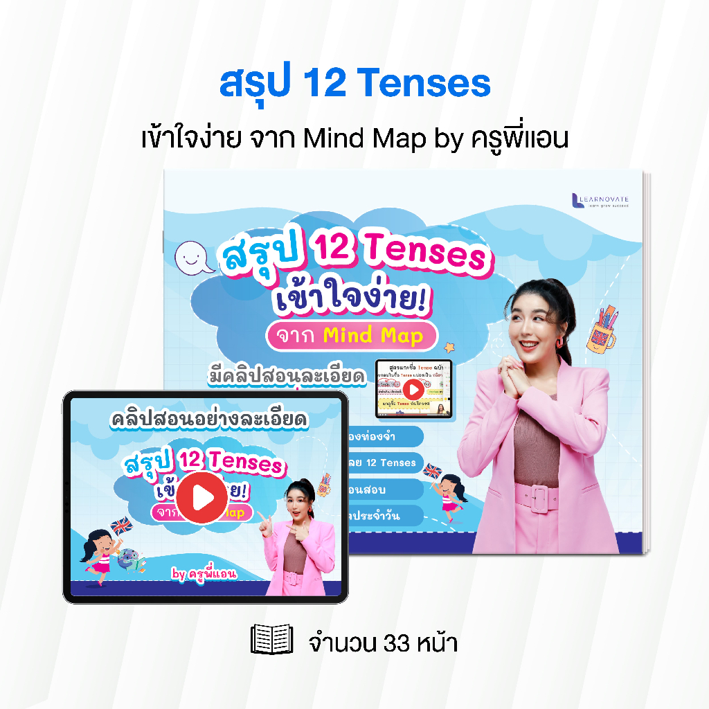ชีทสรุป Mind Map สรุป 12 Tenses พร้อมคลิปสอน by ครูพี่แอน เข้าใจง่าย มีแบบฝึกหัดทบทวน พร้อมเฉลย