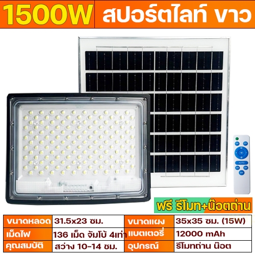 สปอร์ตไลท์ ไฟโซล่าเซลล์ โคมเทา รุ่น SC 1500W 1200W 800W 500W  ไฟพลังงานแสงอาทิตย์ solarlight solarce