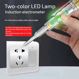 1-2pcsปากกาทดสอบแรงดันไฟฟ้า แบบไม่สัมผัส มีไฟ LED สองสี ไขควงใบมีดแบน LED ตรวจจับสายไฟ