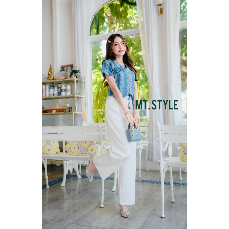 ชุดเซตกางเกงขายาว เสื้อลายทาง+กางเกงเอวสูง งานป้าย my style