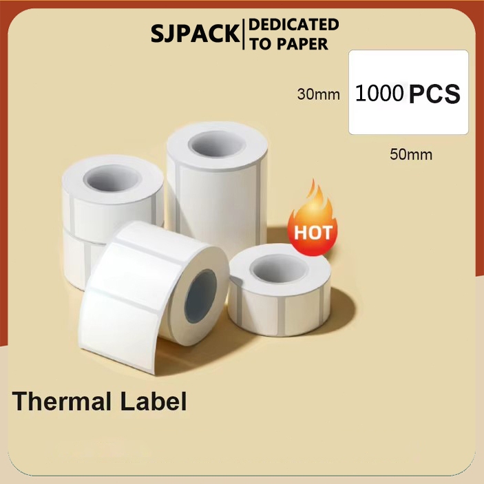 SJPACK 50x30mm 1000 ดวง Thermal Label สำหรับพิมพ์ฉลากสินค้า ด้วยเครื่องพิมพ์ฉลากความร้อน