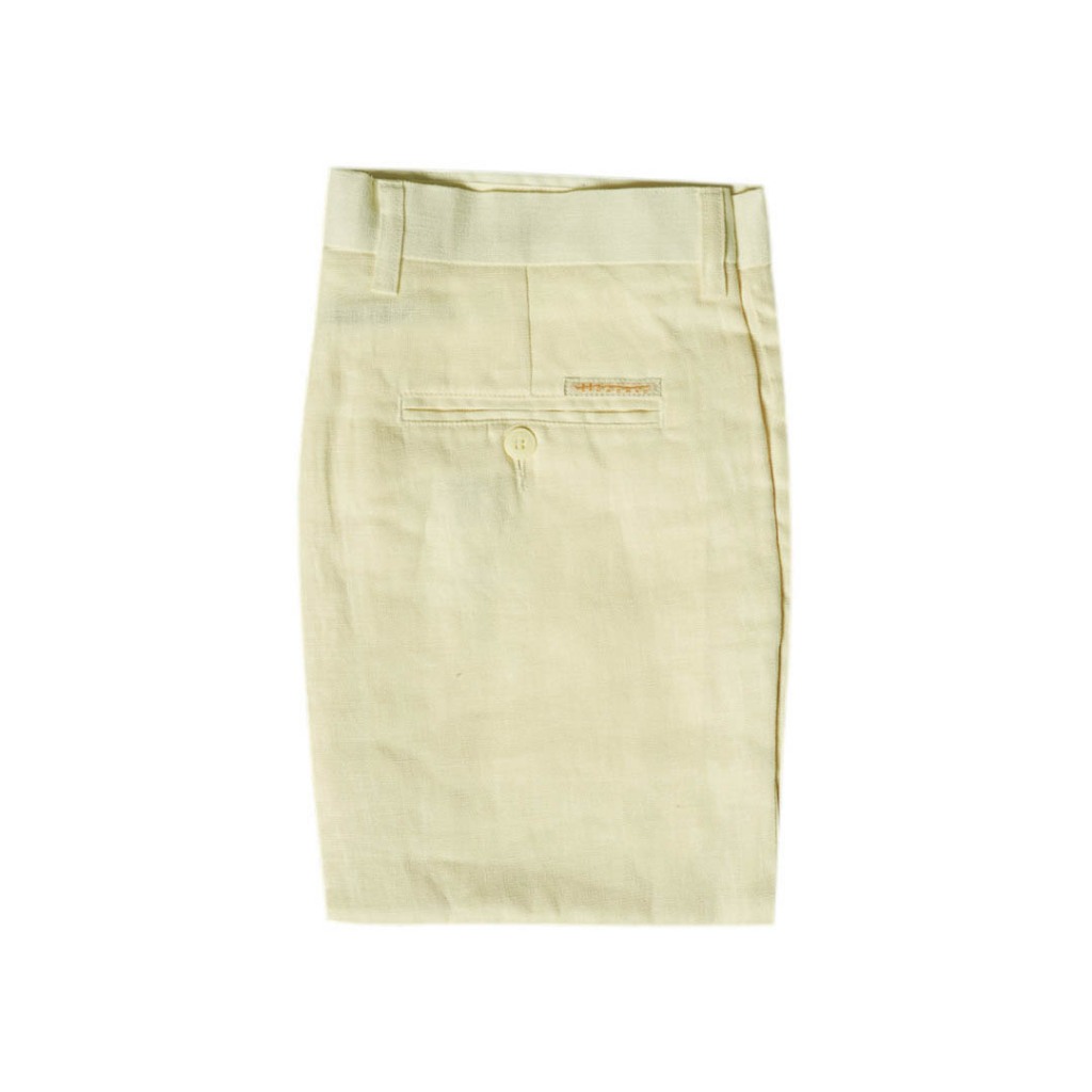 Hazard กางเกงขายาวสีพื้นไม่มีจีบ ผ้า Linen(ลินิน) สีขาวครีม