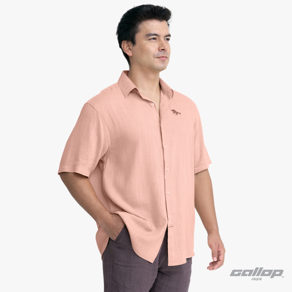 GALLOP : LINEN CASUAL SHIRT เสื้อเชิ๊ตผ้าลินินแขนสั้น รุ่น GW9033 สี ORANGE PETAL - ส้ม / ราคา 1,490.-