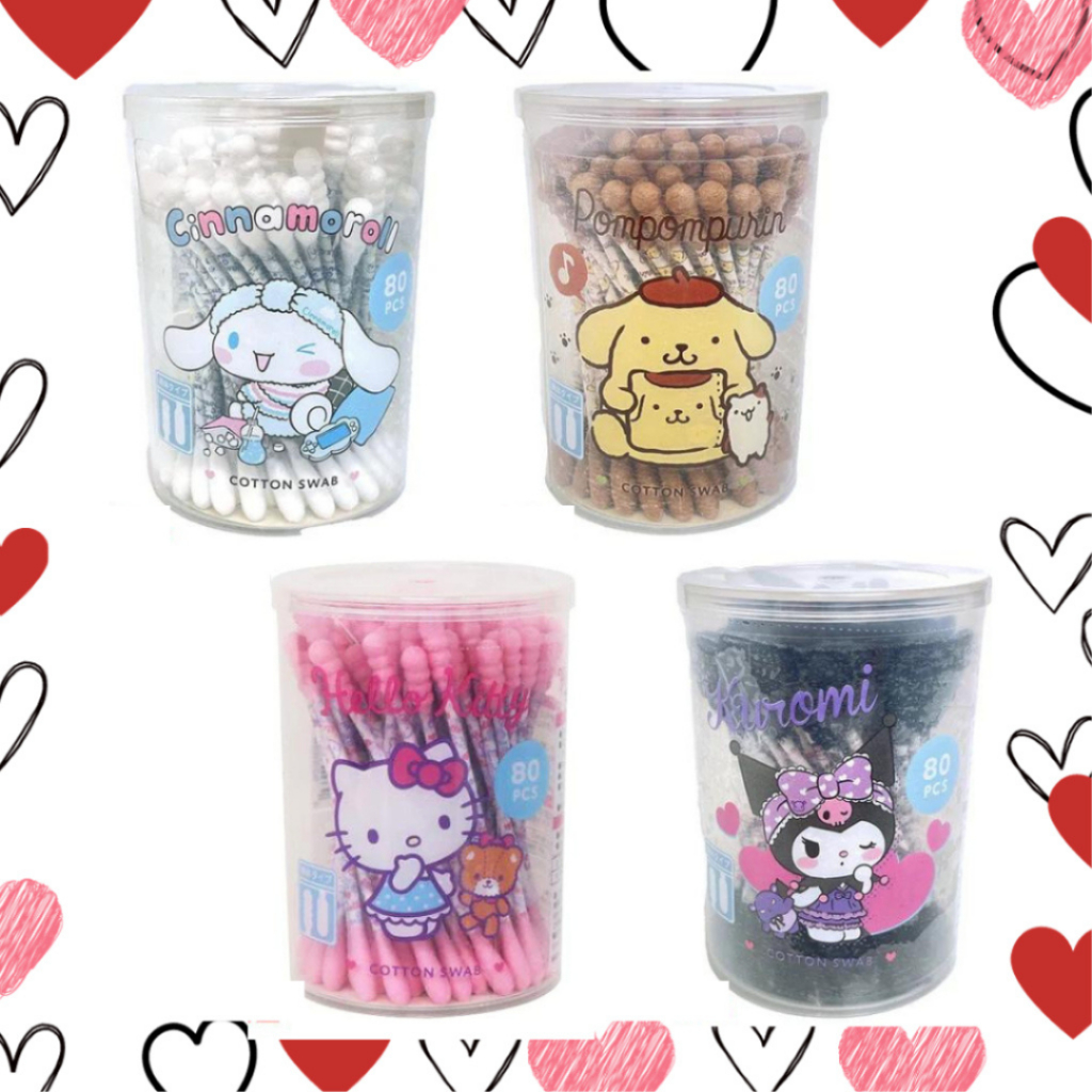 ส่งตรงจากญี่ปุ่น คอตตอนบัด 80 ชิ้น Sanrio Cinnamoroll Kuromi Pom Pom Prin Hello Kitty Character สุดน่ารัก