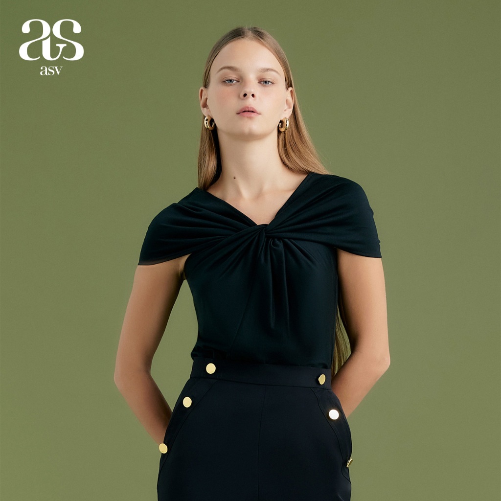 [asv aw24] Gwen Draped Jersey Top เสื้อผู้หญิง แขนกุด แต่งเดรปโอบไหล่ ผ้าเจอร์ซี่