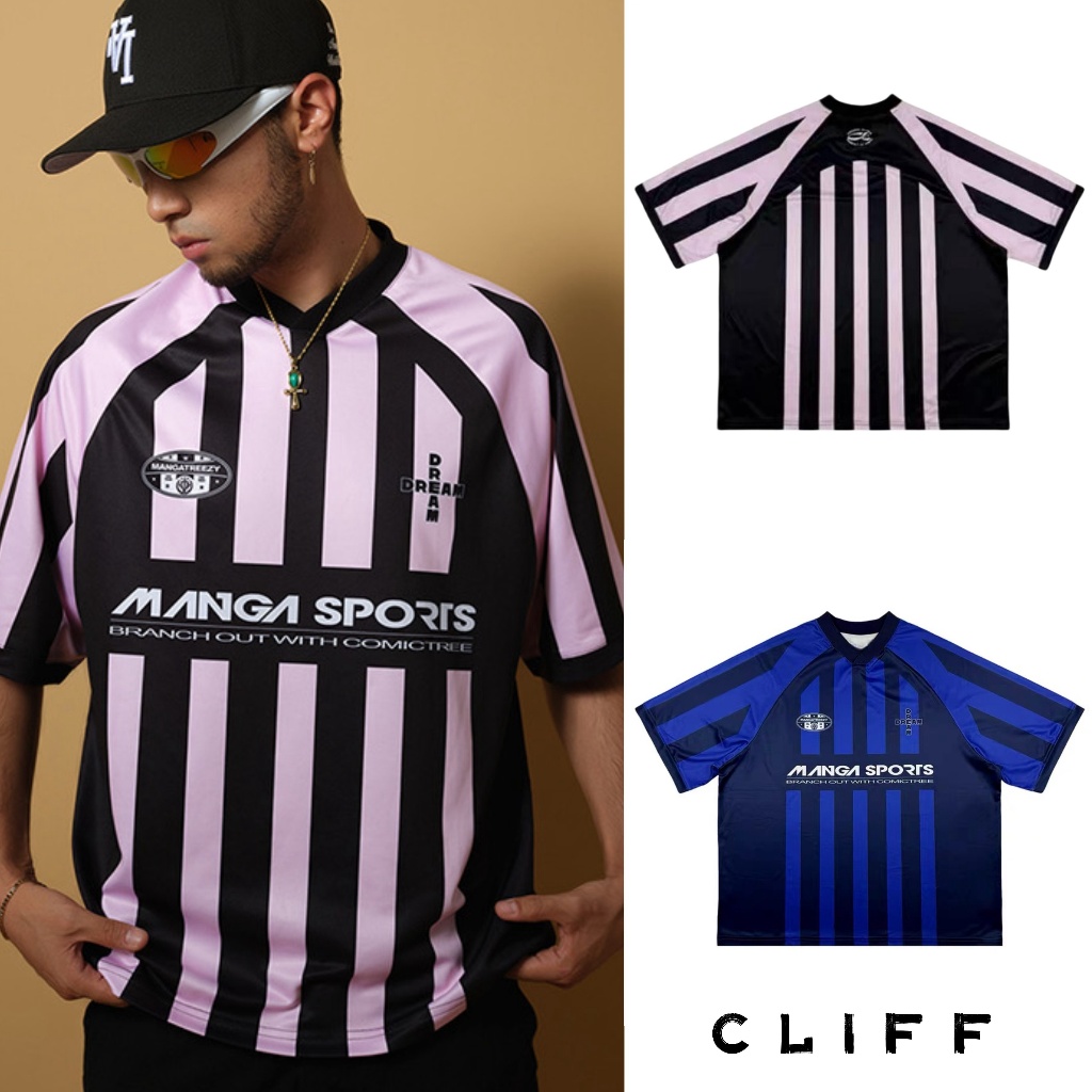 CLIFF เสื้อยืดผู้ชาย เสื้อลายทาง เย็บติดกัน คอวีแขนสั้น สไตล์อเมริกัน ลำลอง ยอดนิยม