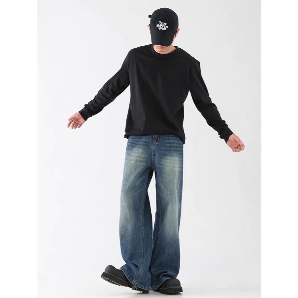 BAGGY JEANS กางเกงยีนส์ขายาว ทรงกระบอกใหญ่ สีฟอกสนิม - รูปที่ 2