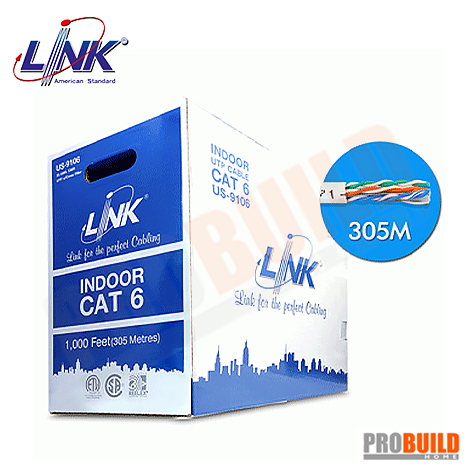 สายแลน LINK #US-9106/LSZH CAT6 INDOOR สีขาว(305ม/ม้วน)