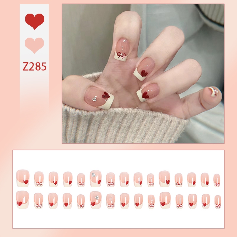 เล็บปลอม【DD285】 เล็บปลอมสำเร็จรูป เล็บปลอมยาว กันน้ำ หลากหลายสไตล์ กล่องละ 24 ชิ้น