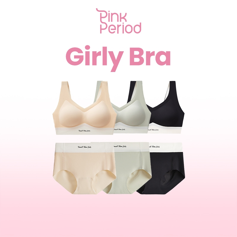 Pink Period Bra Set เจลลี่บรา ไร้รอยต่อ เนื้อผ้ายืดหยุ่นสูง ไม่ระคายเคืองผิว กระชับสัดส่วน Bar-073