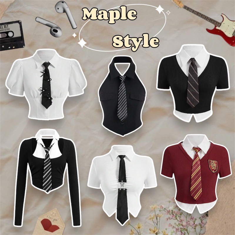 𝐇𝐢𝐠𝐡𝐭 𝐬𝐜𝐨𝐨𝐥 𝐭𝐫𝐞𝐧𝐝 มัดรวมเสื้อเชิ้ตรวมเสื้อกั๊กหลอกพร้อมเน็คไทป์สองสี (Preorder)