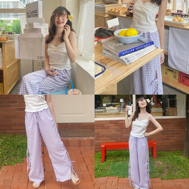 [SHOPEE VDO ลดเหลือตัวละ 170฿] SILVA PANTS กางเกงขายาวผู้หญิงผูกข้าง ใส่สบาย สีม่วงที่ถูกต้อง