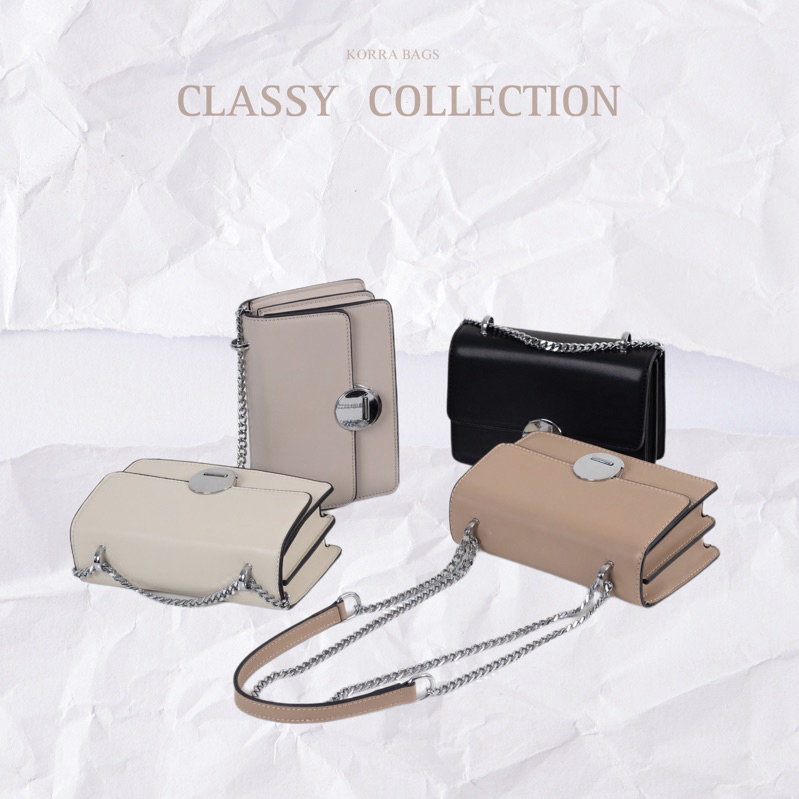 (🥇สินค้าขายดี)KORRA CLASSY BAG คลาสซี่ กระเป๋าหนังพียู มี4สี อะไหล่เงินเงา สายปรับไม่ได้